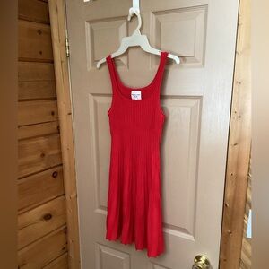 Red Ribbed Tank Mini Dress - Sleeveless Scoop Neck - NWT